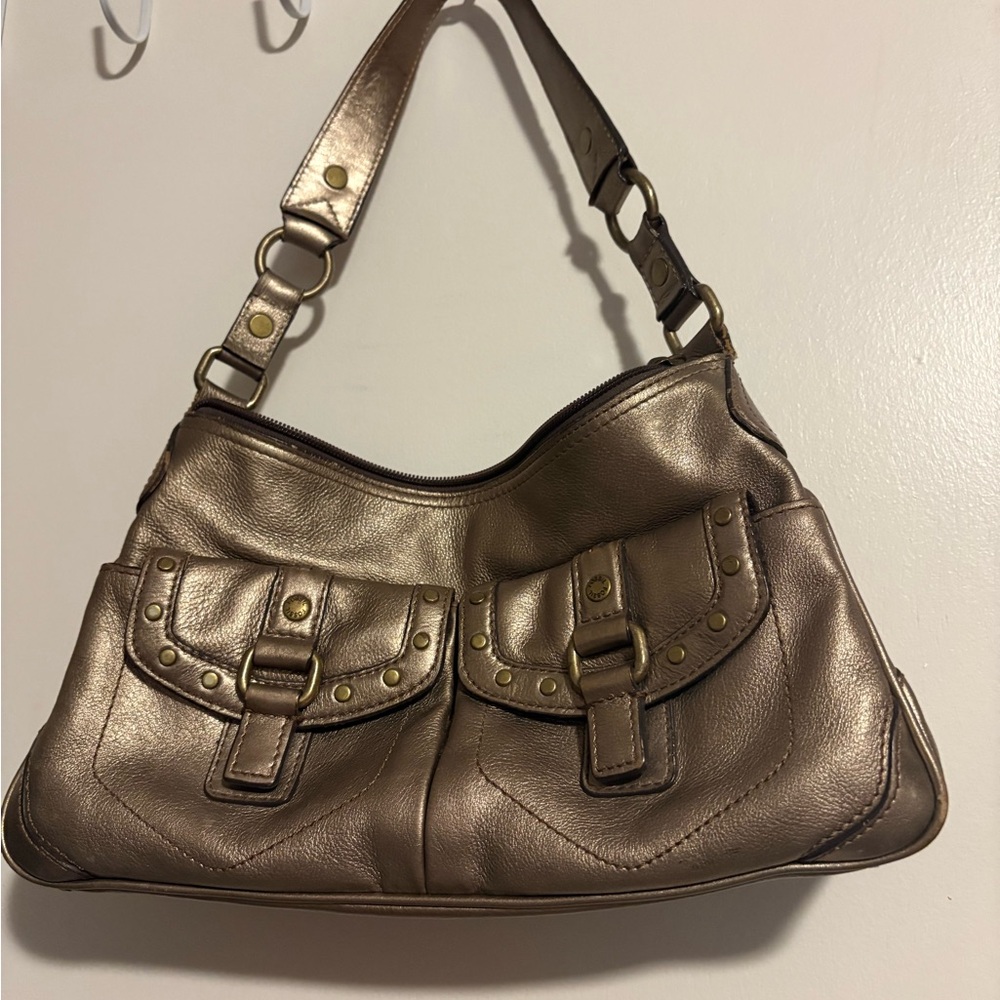 L/N Fossil Ladies Handbag in Metallic Gold Leather Finish